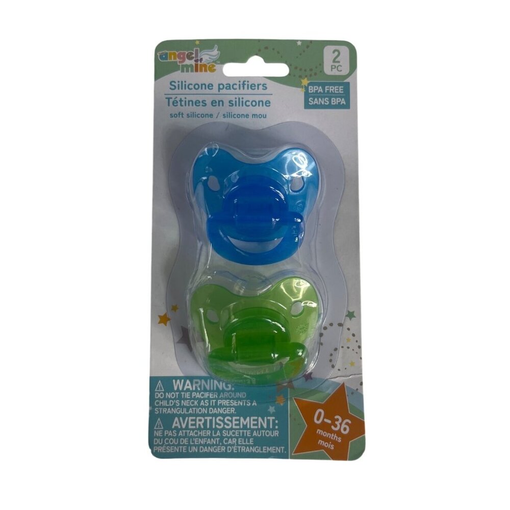 Angel Mine Silicone Pacifiers 2-Pack BPA Free Soft Silicone 0-36 Months